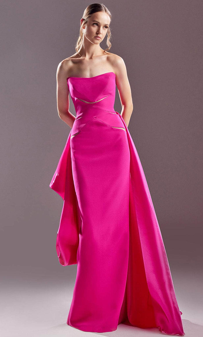 MNM COUTURE G1541 - Strapless Laser Cut-Out Prom Gown Prom Dresses 0 / Fuchsia