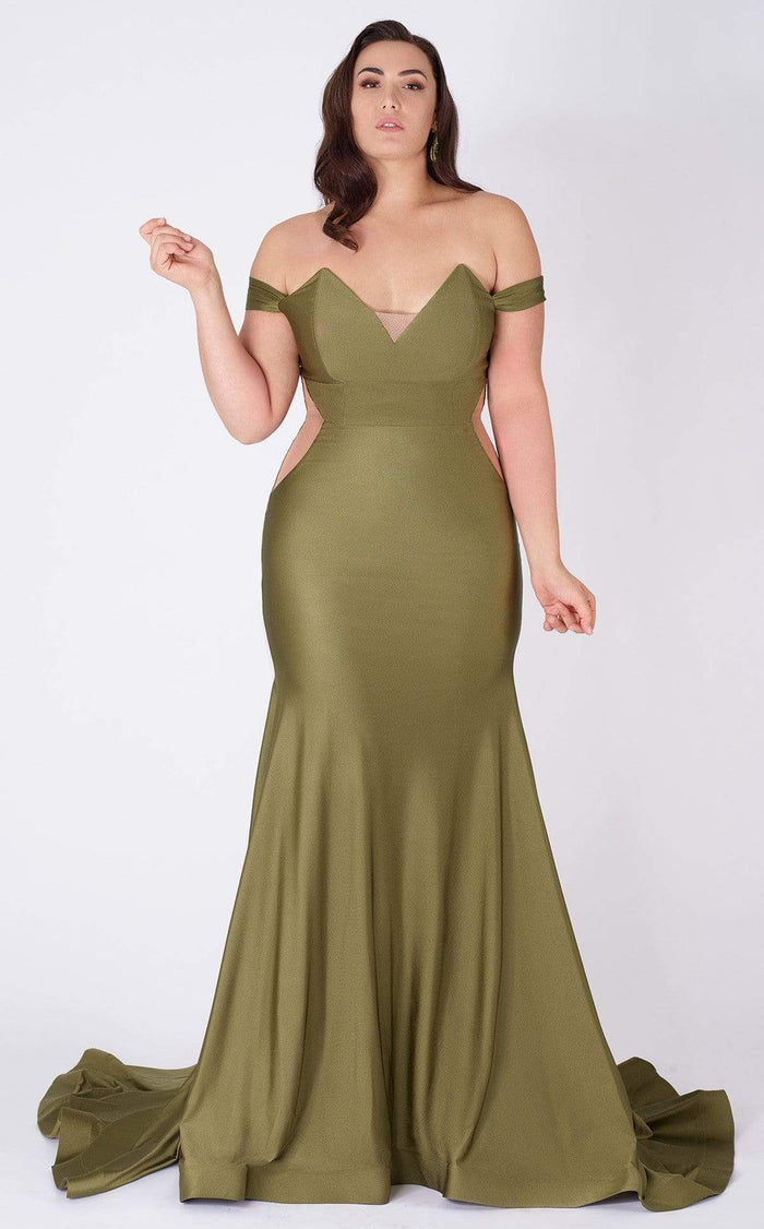 MNM COUTURE - L0044 Tapered V Neck Mermaid Gown In Green