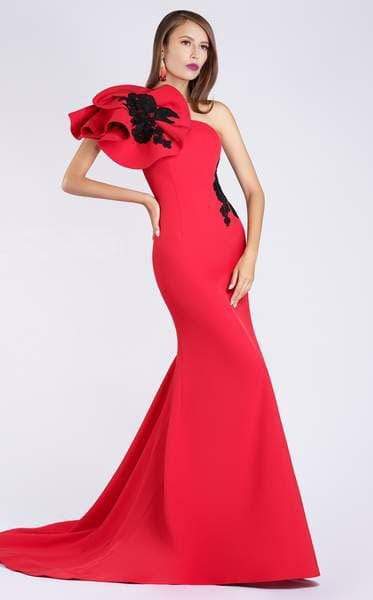 MNM Couture - M0042 Embroidered Asymmetric Mermaid Dress With Train ...