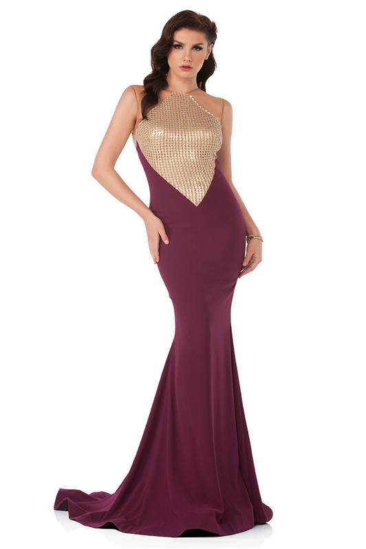 MNM Couture - N0014 Sleeveless Illusion Metallic Trumpet Gown Special Occasion Dress