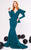 MNM COUTURE - N0315 Cowl Ornate Cutout Long Sleeve Mermaid Gown Evening Dresses 4 / Petrol