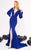 MNM COUTURE - N0319 Long Sleeve Deep V-neck Mermaid Dress Evening Dresses 4 / Blue