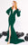 MNM COUTURE - N0319 Long Sleeve Deep V-neck Mermaid Dress In Green