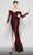 MNM COUTURE - N0363 Ruffled Off-Shoulder Sheath Dress With Slit In Red