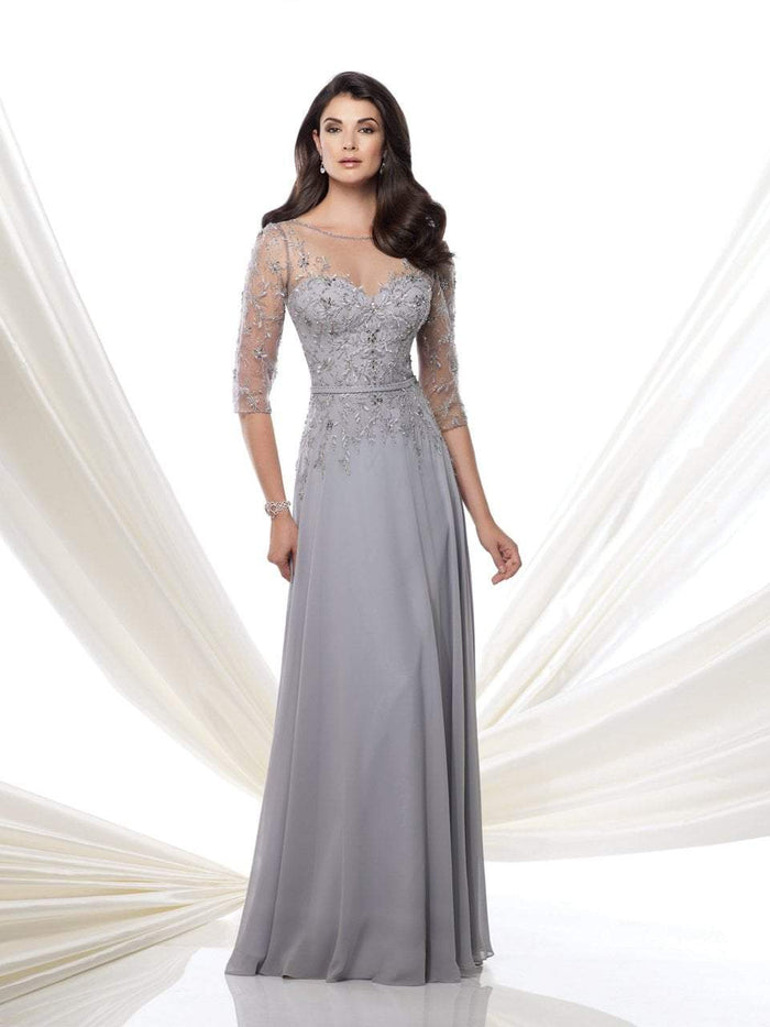 Mon Cheri - 115971 Illusion Quarter Sleeve Beaded Chiffon Dress - 1 pc Navy in Size 6 Available CCSALE 6 / Silver