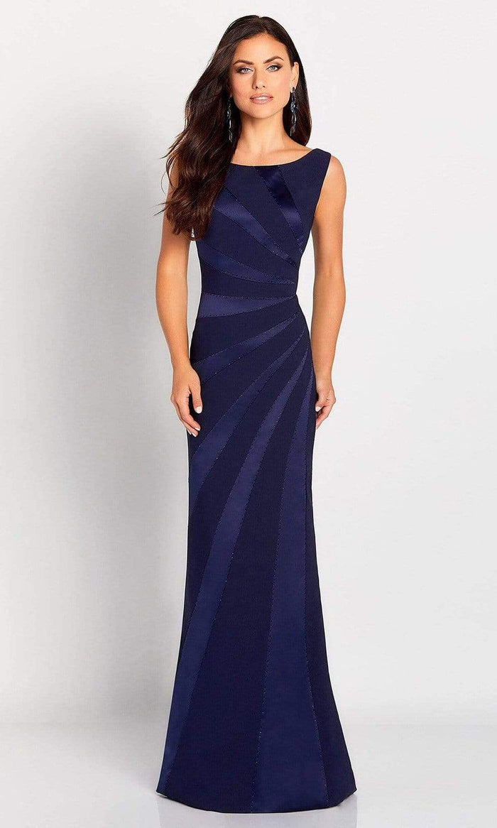 Mon Cheri - Embellished Sleeveless Fitted Sheath Gown 119649 - 1 pc Navy In Size 12 Available CCSALE 12 / Navy