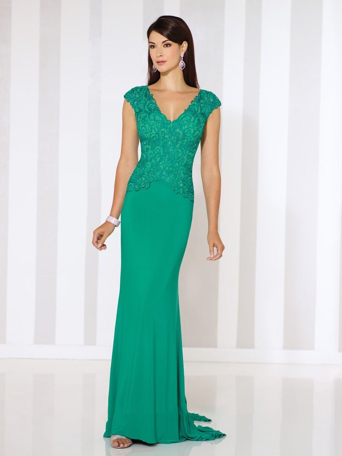 Mon Cheri Embroidered Cap Sleeves Fitted Evening Gown 116667 - 1 pc Green in Size 10 Available CCSALE 10 / Green