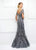 Mon Cheri - Lace Applique Plunging Trumpet Dress 118D12 - 1 pc Pewter in Size 8 Available CCSALE