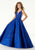 Mori Lee - 43089 Sleeveless V Neck Beaded Lace Appliques Satin Gown Prom Dresses 0 / Royal