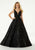 Mori Lee - 43089 Sleeveless V Neck Beaded Lace Appliques Satin Gown Prom Dresses 0 / Black