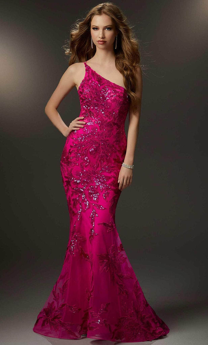 Mori Lee 48016 - Embroidered Lace-Up Prom Gown Prom Dresses 00 / Fuchsia