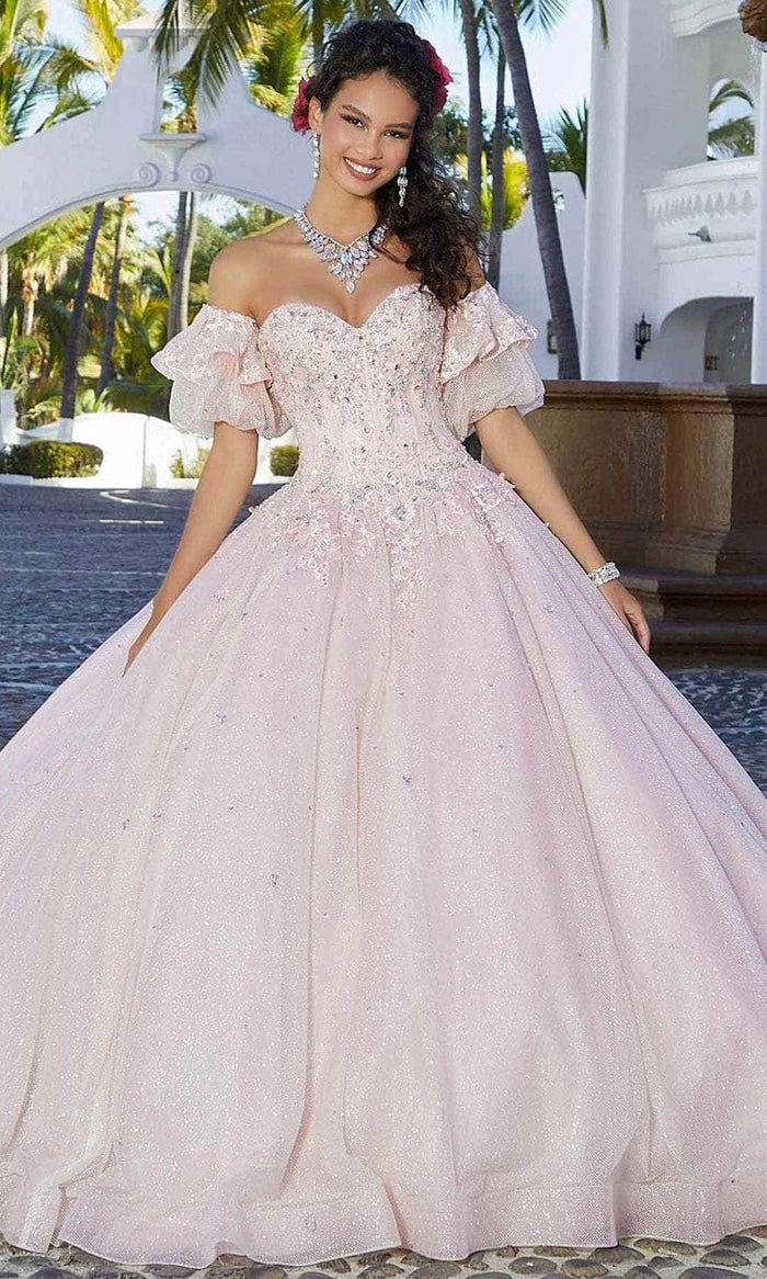 Mori Lee 60164 - Detachable Sleeve Glittered Ballgown Prom Dresses 00 / Blush