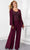 Mori Lee - 72304 3 Piece Set Crystal Beaded Top Jersey Pant Suit Evening Dresses 2 / Wine