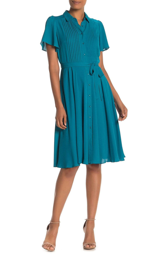 Nanette Nanette Lepore - NM9K136X4 Short Sleeve Collared A-line Dress Semi Formal 00 / Ohau Teal