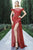 Nicole Bakti - 7039 Ribbon Ornate Off Shoulder Sequined Gown Evening Dresses 0 / Red