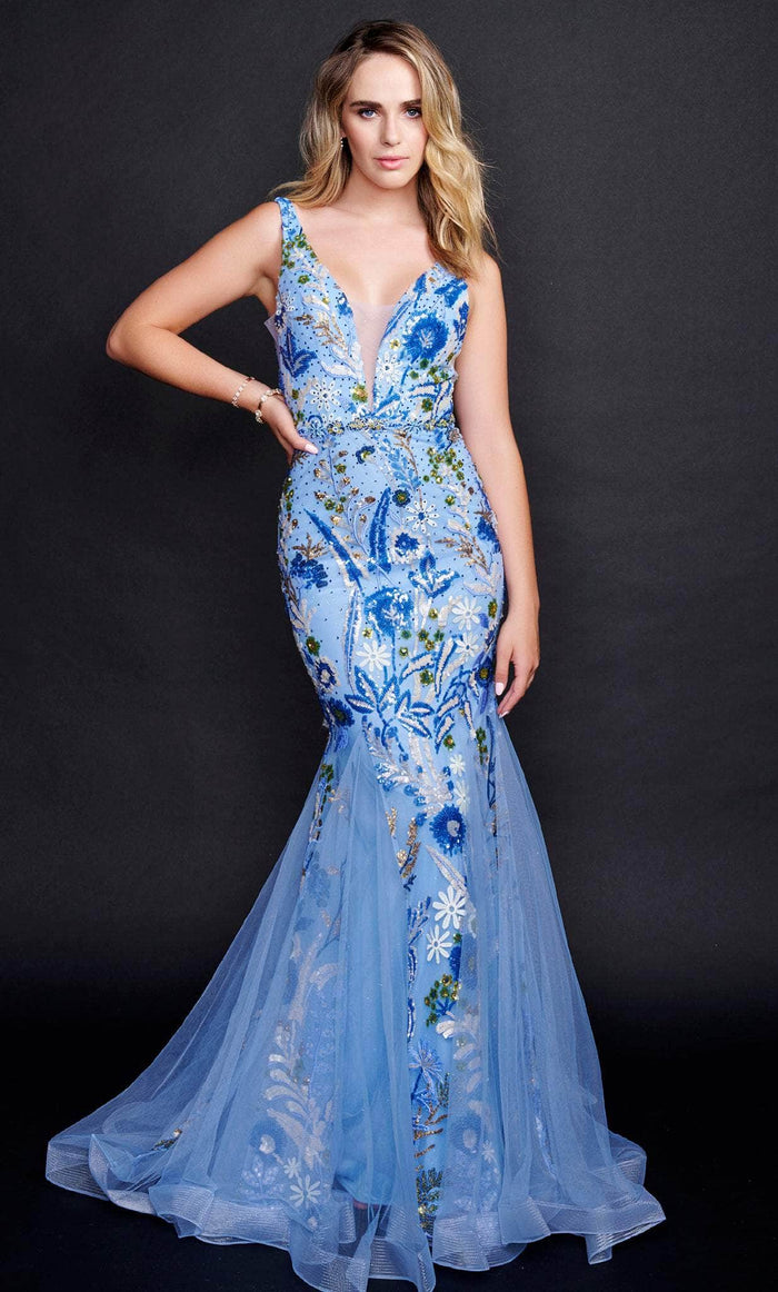 Nina Canacci 8215 - Bare Back Embellished Mermaid Gown Special Occasion Dress 0 / Blue