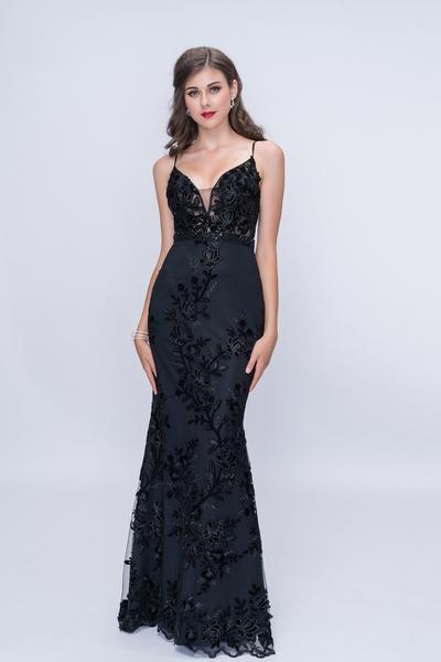 Nina Canacci - Sequin and Embroidered V-neck Trumpet Dress 2207 - 1 pc Black In Size 10 Available CCSALE 10 / Black