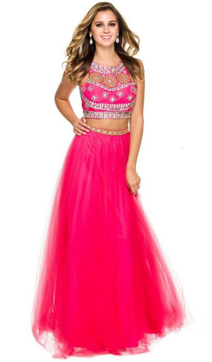 Nox Anabel - 8162 Two Piece Jeweled A-line Dress Special Occasion Dress XS / Fuchsia