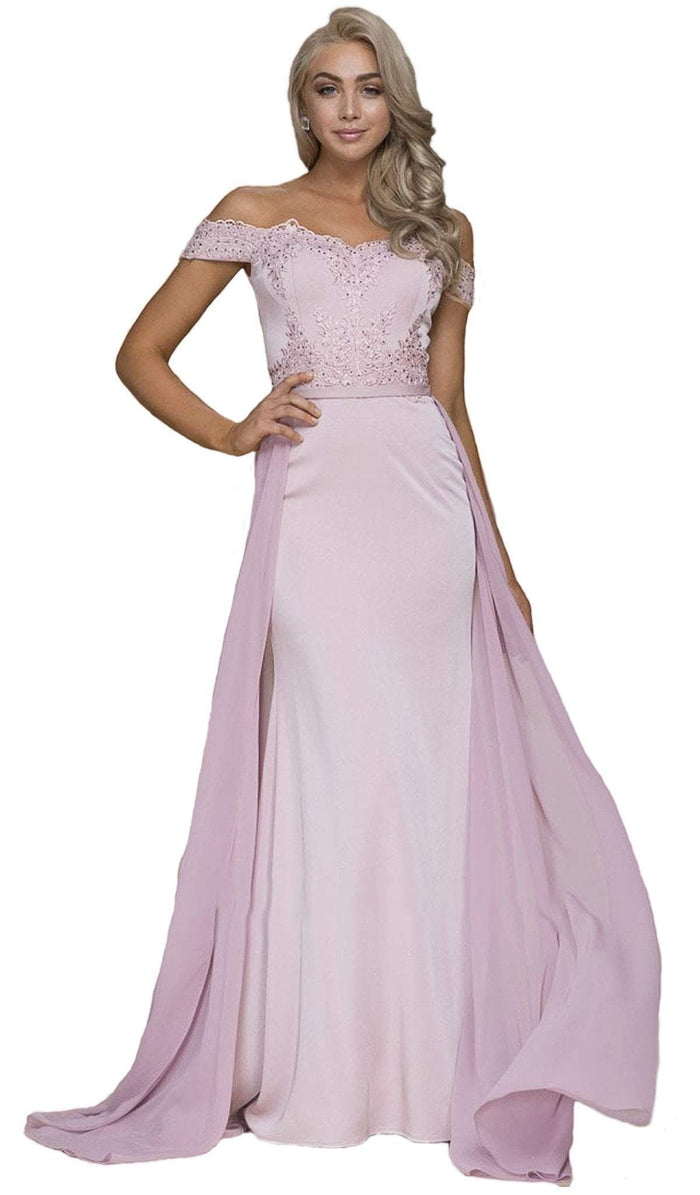 Nox Anabel - E014 Embellished Off-Shoulder Sheath Dress Special Occasion Dress XS / Blush