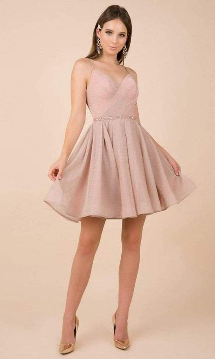 Nox Anabel - Embellished V-neck Pleated A-line Dress T681 - 1 pc Blush In Size L Available CCSALE L / Blush