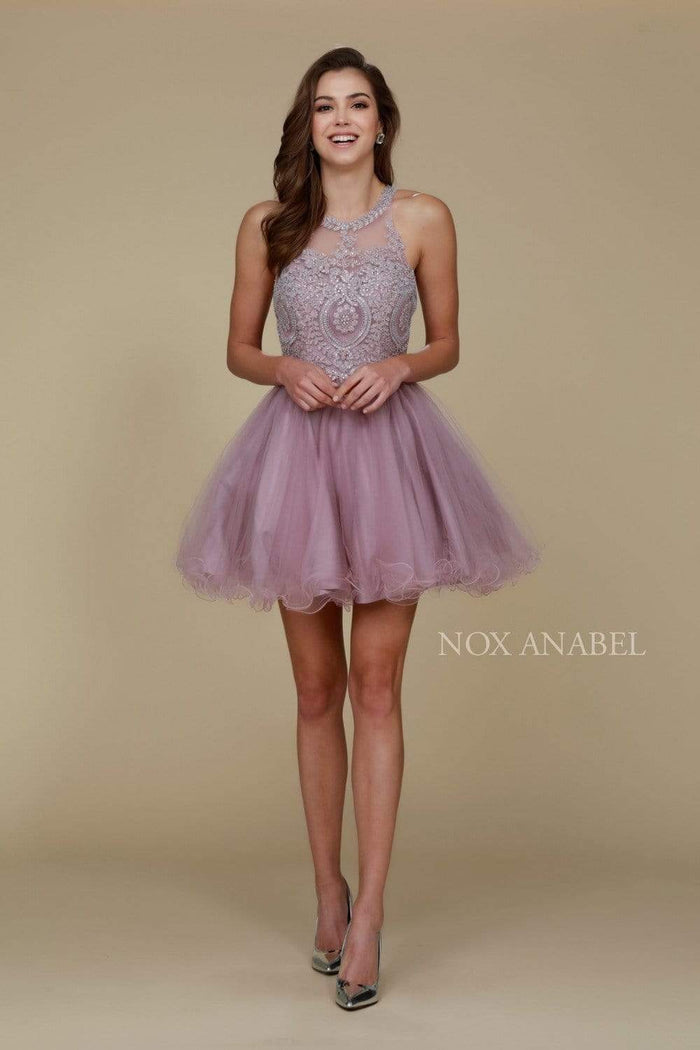 Nox Anabel - Jewel Lace Applique A-Line Cocktail Dress B652 - 1 pc Light Mauve in Size S Available CCSALE S / Light Mauve