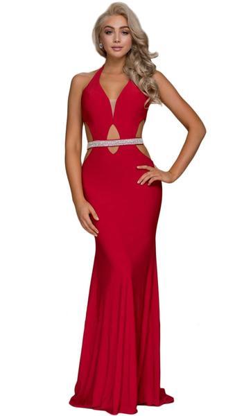 Nox Anabel - Plunging Halter Embellished Sheath Dress A046 - 1 pc Red In Size S Available CCSALE S / Red