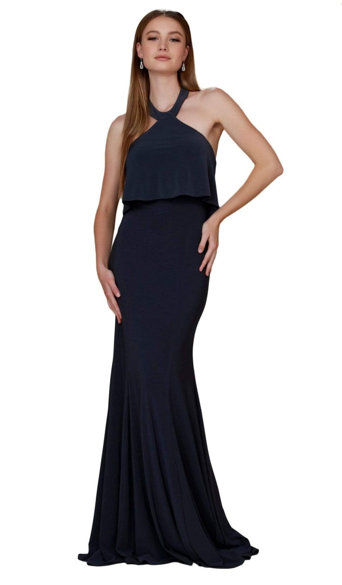 Nox Anabel - Q132 Halter Neck Trumpet Dress With Sweep Train Special Occasion Dress XS / Ink