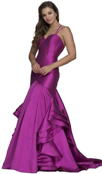 Nox Anabel - Sweetheart Bodice Ruffled Mikado Trumpet Evening Gown C034 - 1 pc Magenta In Size 3XL Available CCSALE 3XL / Magenta