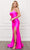 Nox Anabel - T481 Spaghetti Strap Scoop Neck High Slit Chiffon Gown Evening Dresses 2 / Fuchsia