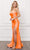 Nox Anabel - T481 Spaghetti Strap Scoop Neck High Slit Chiffon Gown Evening Dresses 2 / Neon Orange
