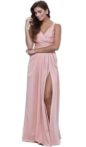 Nox Anabel - V-Neck Satin Long Evening Gown 8347 - 1 pc Rose In Size 3XL Available CCSALE 3XL / Rose