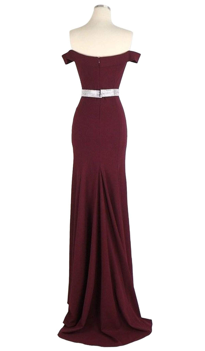 Off Shoulder Long Formal Evening Dress Evening Dresses XXS / Burgundy