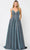 Poly USA 8556 - Glittered Deep V-neck A-Line Gown Special Occasion Dress XS / Teal