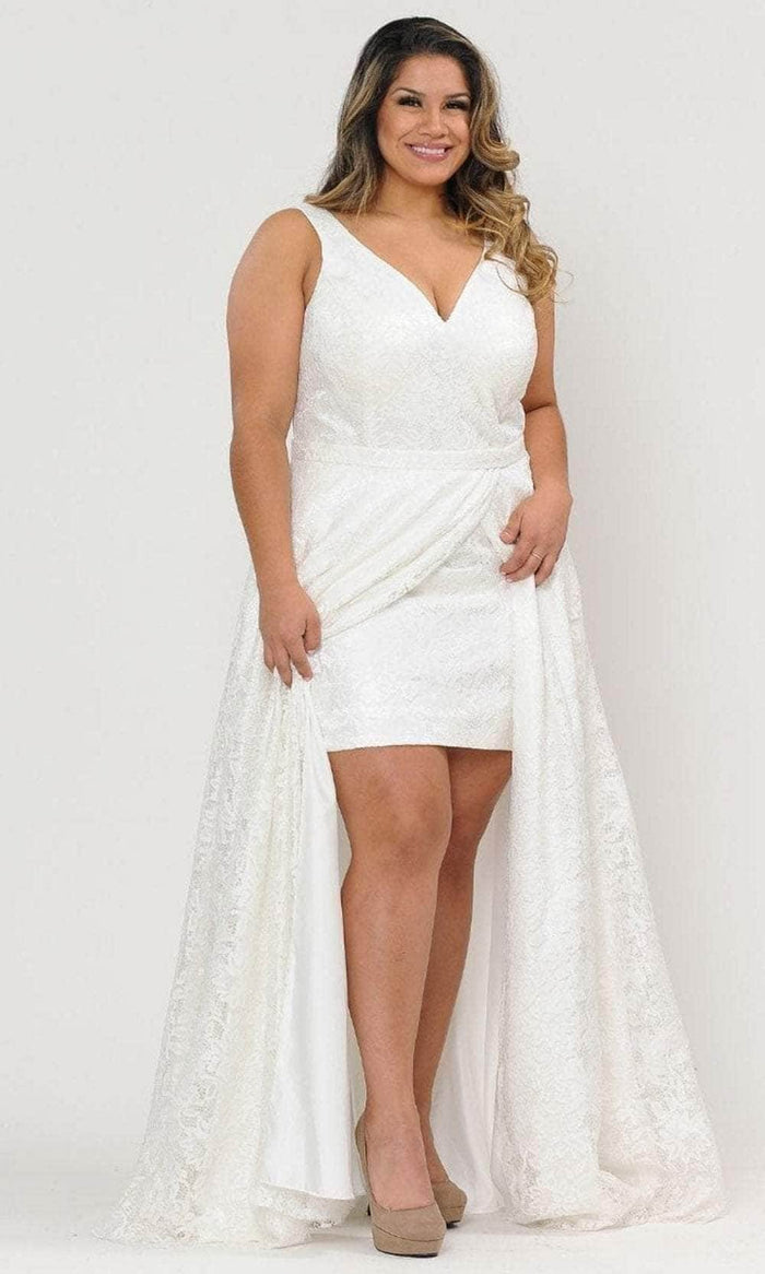 Poly USA W1020 - Lace Overskirt Evening Gown Wedding Dresses 14W / Off-White