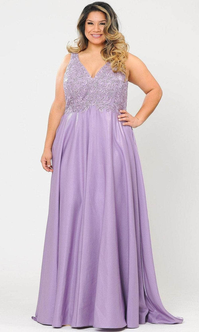 Poly USA W1074 - Lace Bodice A-Line Evening Dress Prom Dresses 14W / Lavender