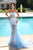 Portia and Scarlett - PS22120 Beaded Sleeveless Feathered Trumpet Gown Prom Dresses 0 / Light Blue