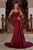 Portia and Scarlett - PS22122 Metallic Accent Neckline Trumpet Gown Prom Dresses 0 / Deep Red