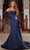 Portia and Scarlett - PS22122 Metallic Accent Neckline Trumpet Gown Prom Dresses In Blue