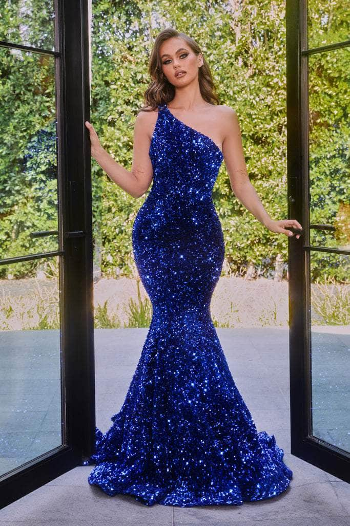 Portia and Scarlett - PS22350 One-Shoulder Sequin Mermaid Gown Prom Dresses 0 / Cobalt