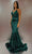 Portia and Scarlett - PS22351 Sheer Plunge V-Neck Sparkly Mermaid Gown Prom Dresses 0 / Emerald