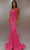 Portia and Scarlett - PS22351 Sheer Plunge V-Neck Sparkly Mermaid Gown Prom Dresses 0 / Hot Pink