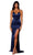 Portia and Scarlett - PS5050 V Neck Backless Fitted Satin Evening Gown Prom Dresses 0 / Navy