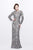 Primavera Couture - 1401 Long Sleeve Sequined Gown in Platinum Multi CCSALE