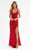 Primavera Couture - 3734 Beaded V-Neck Lace Up Back Gown Special Occasion Dress 00 / Red