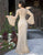 Primavera Couture - Embellished Long Bell Sleeve Bateau Dress 3284 - 1 pc Beige In Size 12 Available CCSALE 12 / Beige