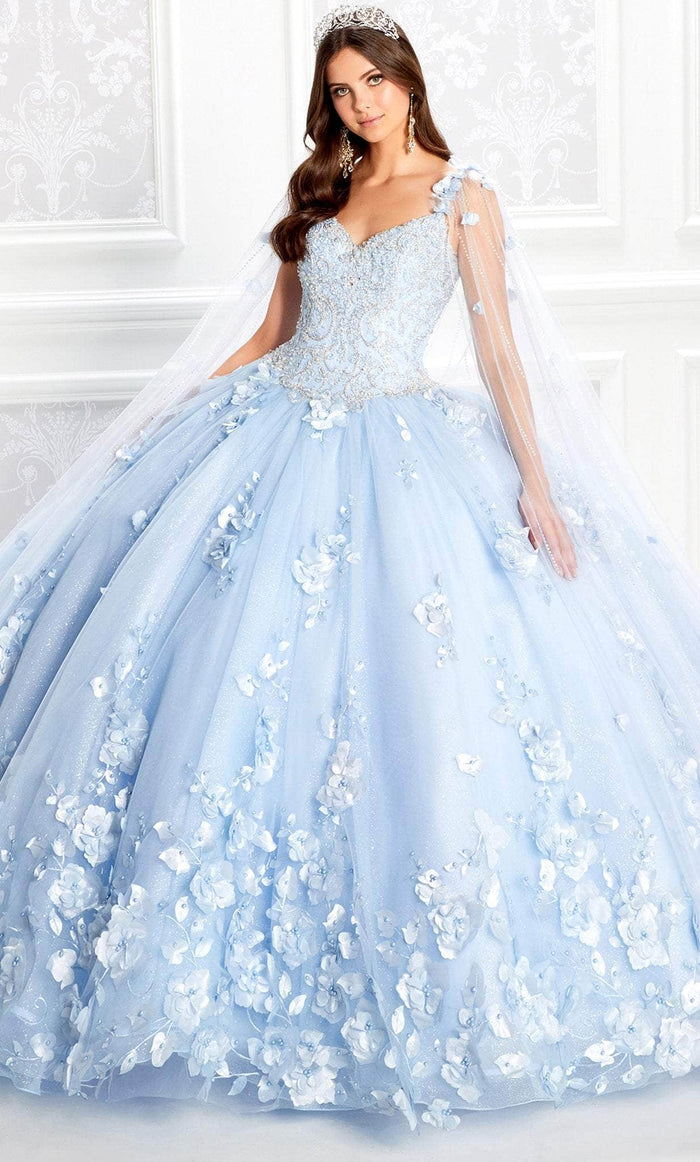 Princesa by Ariana Vara PR22021NL - Lace Floral Ballgown Ball Gowns 00 / Light Blue