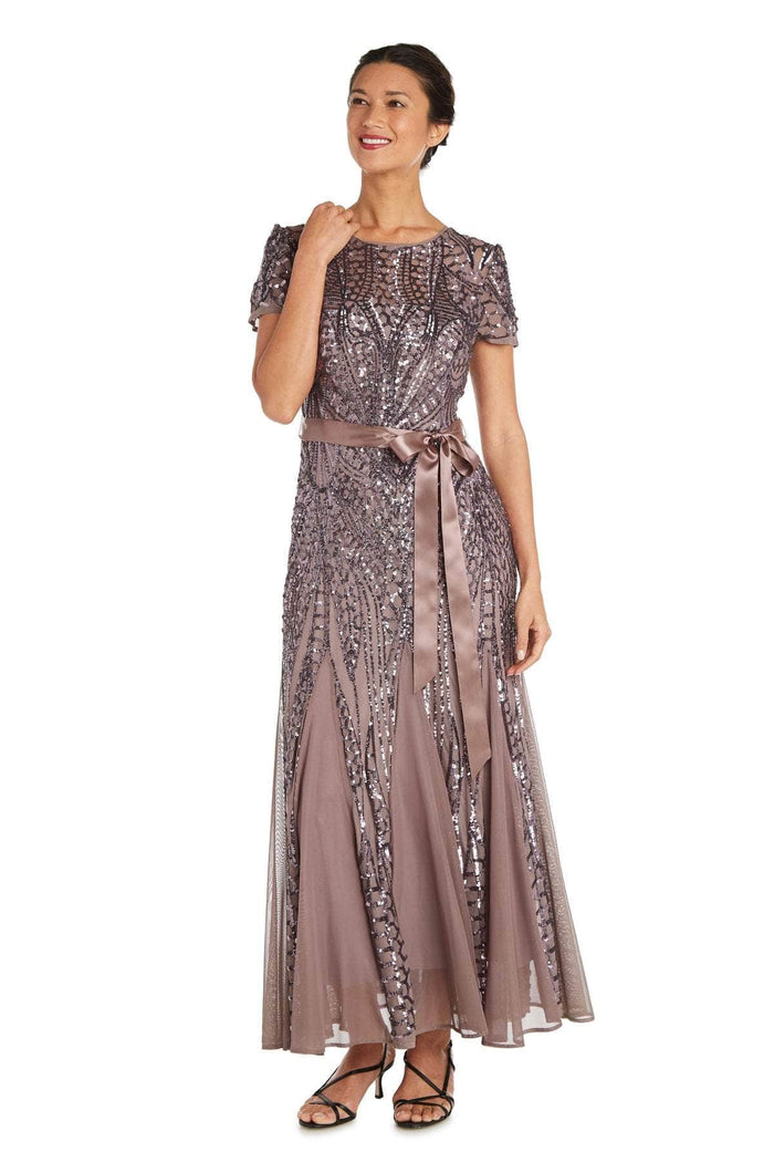 R&M Richards - 1875W Plus Size Embellished Gown with Satin Waist Tie - 2 pc Mocha In Size 16W and 18W Available CCSALE