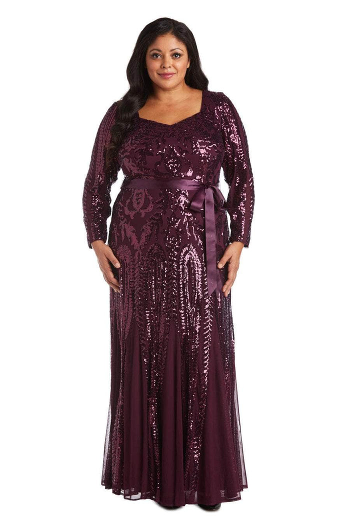 R&M Richards - Long Sleeve Glitter Evening Gown 5623W - 1 pc Burgundy In Size 22W Available CCSALE 22W / Burgundy