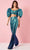 Rachel Allan 50219 - Three-Piece Ombre Sequined Jumpsuit Special Occasion Dress 00 / Turquoise Ombre