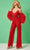 Rachel Allan 50239 - V-Neck Beaded Jumpsuit with Feather Sleeve Special Occasion Dress 00 / Red